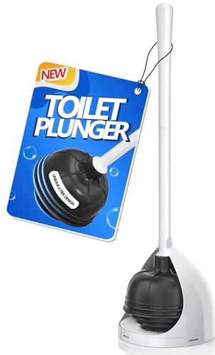 uptronic Toilet Plunger with Holder, Unique Plunger with All-Angle Design, Plungers for Bathroom with Holder, Heavy Duty Toilet Plunger for 5.7-inch Toilet Drain Bathroom Cleaning