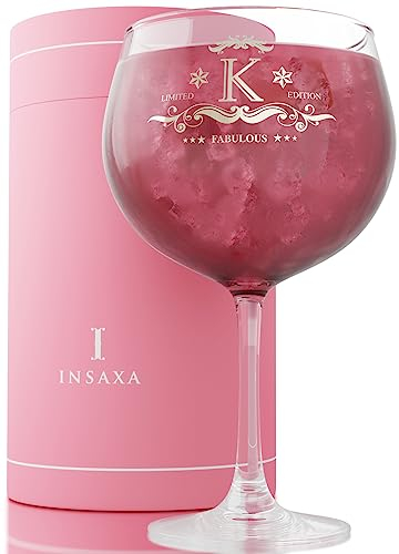 Personalised Gifts for Women - Large Gin Glass (730ML) - Your Choice of Initial (K)
