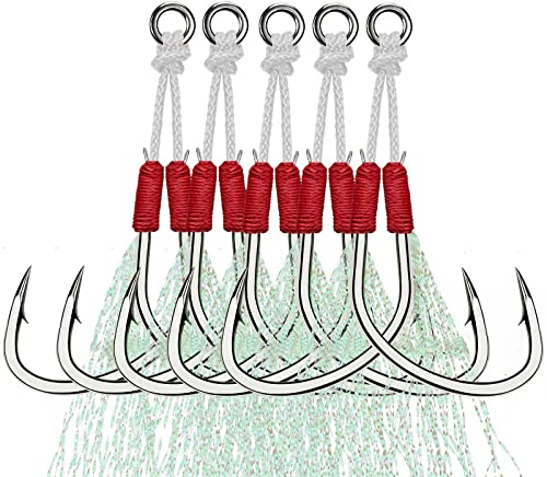 THKFISH Assist Angelkaken Salzwasser Dancing Stinger Jigging Hooks Double Assist Ersatz Angelhaken für Angeln Jigging Kunstköder Haken rot-3-0-5pcs