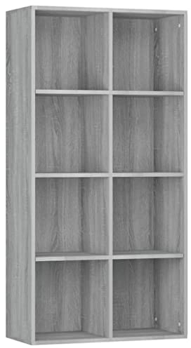 vidaXL Sideboard Bücherregal, Bücherschrank mit 8 Fächern, Würfelregal Standregal für Wohnzimmer, Büroregal Aktenregal, Grau Sonoma Holzwerkstoff