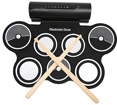 Elektronisches Schlagzeug-Set, Aufrollbares Digitales Musik Pad, 7 Pads Dual Speakers Stereo Surround Sound Tragbares Roll-Up-Drum-Übungs Pad