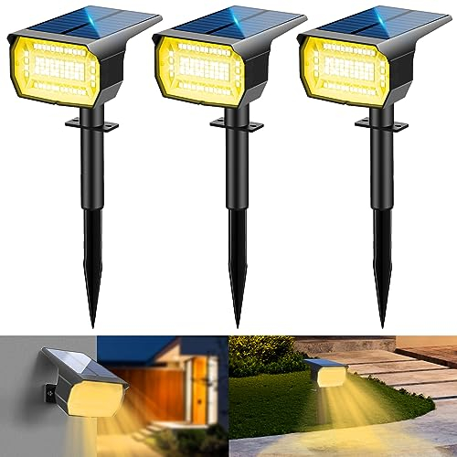 LOTMOS Solarstrahler für Außen [3 Stück/72LED], 3 Modi IP67 Wasserdicht Solar Gartenleuchten, 3000K Kann der Wand Montiert Werden Garten Solarleuchten für Terrassen, Zäune, Wege, Einfahrten, Veranden