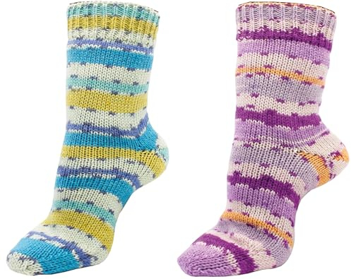 Sockenwolle 6-fach – 2x150gr Set -Kartopu Strumpfwolle - 6fädiges Strumpfgarn in Premiumqualität – 375m-Lauflänge pro Knaul – Ökotexzertifiziert Made in Europe Set (Funny)