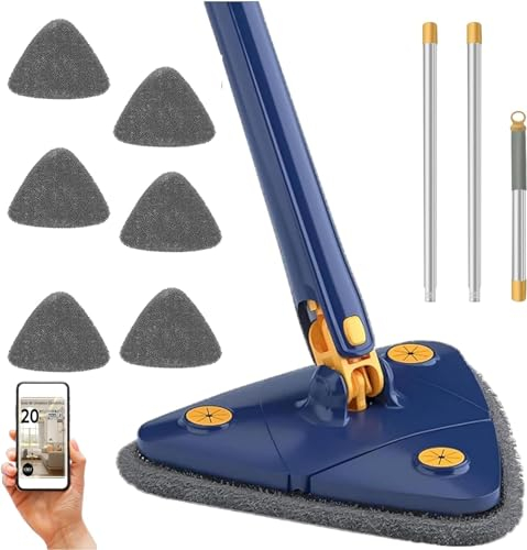 Mopas de Limpieza Suelos, Mopa para Limpiar Azulejos y Paredes, Mopa Fregona, Mopa Triangular Giratoria 360º, Fregona Autoescurrible Triangular, con 6 Recambios, Manual y 50 Trucos Mopa Triangular