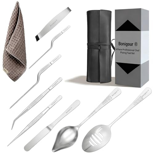 Chef Plating Tools,Professional Culinary Plating Tool Set,Chef Garnish Tools Kit,Fish Tweezers,Pastry Spatula,Cake Decorating Tweezers for Molecular Gastronomy (Silver)