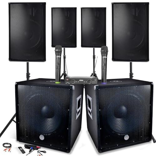Pack de sonido completo 4800 W, 4 altavoces, 2 SUB 18/46 cm - USB/BLUETOOTH/PC/SISTEMA MICROFONOS UHF prestaciones SONO DJ PA
