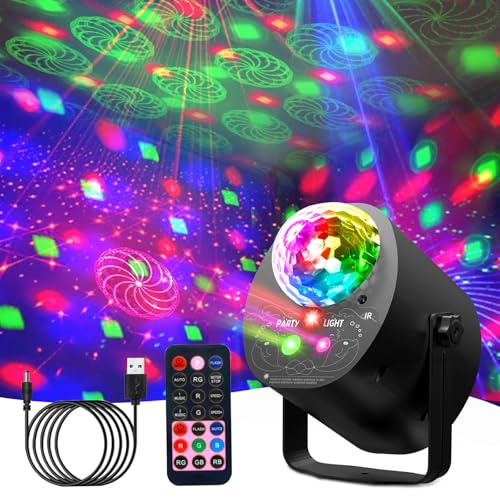 Disco Lights Party Lights, 3 in 1 Disco Ball Lights 32 Pattern + Pink Strobe Light, Sound Activated DJ Light with Remote Control for Parties DJ Bar Club Festival Show