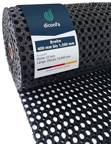 diconfa Ringgummimatte NACH MAß - BREITE: 400mm bis 1500mm - LÄNGE: 0,2m bis 10m ==> 0,8m x 2,4m (80cm x 240cm) - Schmutzfangmatte rutschfest Paddockmatte Gummimatte Lochmatte Wabenmatte