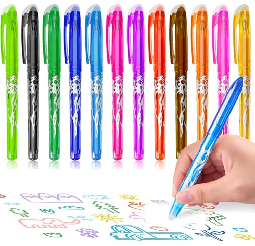 ElevaPulse 12 Stück Bunt Radierbarer Kugelschreiber, 0.5mm Radierstift, Tintenroller Radierbar, Radierbare Stifte, Erasable Pen, Kugelschreiber Mit Radiergummi, Für Schulsachen Bürobedarf Studenten