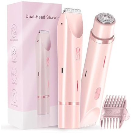 Komfortabler elektrischer 2-in-1-Damenrasierer, Rasierer Damen, Elektrischer Intimrasierer, Bikini Trimmer, Wasserdicht Nass- und Trockenrasierer für Gesicht Körper Bein Bikini