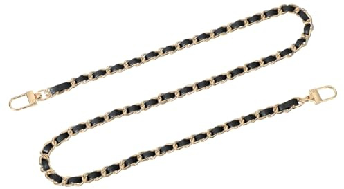 QUARKZMAN Correa de Cadena para Bolso, 32 Correa de Cadena Plana de Cuero y Hierro para Bolsos con Hebillas para Bolsos de Hombro (Correa Negra + Cadena Dorada)