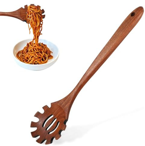 Nudellöffel Spaghettilöffel Nudelkellem, Spaghettilöffe Holz, Nudelzange Hängbar Spaghettilöffel Mit Zähnen, Noodle Schöpfkelle, Spülmaschinenfest,32cm