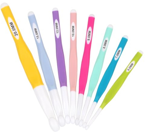 Coopay Lot de 8 grandes aiguilles à crochet, 20 mm, 15 mm, 12 mm, 10 mm, 8,0 mm, 6,0 mm, aiguilles à crochet macaron pour débutants, ensemble de grandes aiguilles à crochet avec tête en ABS, aiguille