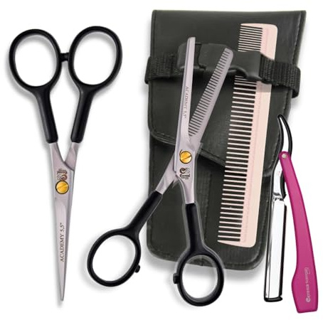 Cerena Academy Friseur Set – Friseurschere 5,5” aus Edelstahl mit einseitiger Mikrozahnung – Effilierschere & Haarschere Solingen – Haarschneideschere (SET)