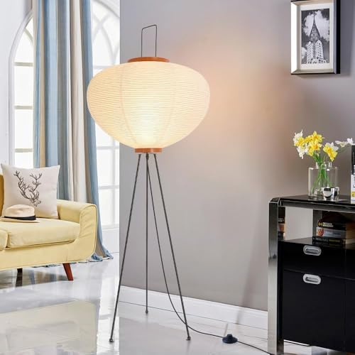 LED-golvlampa i papper för vardagsrum, med handgjord lampskärm i papper, japansk dekoration, 120 cm, för sovrum, matsal, med fotbrytare, E27, hörnlampa