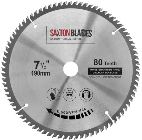 Saxton TCT19080T20B Lame de scie circulaire à bois TCT 190 mm x 20 mm alésage x 80 dents Compatible avec Bosch Makita Dewalt
