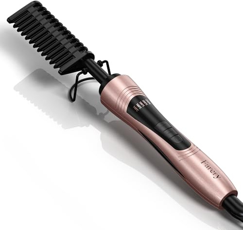 Farery Peigne Chauffant pour Perruques, Peigne à Lisser, fer à Lisser pour Cheveux Afro et Barbe, Température Réglable, Double Tension, Arrêt Automatique