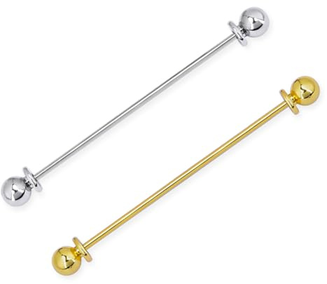 Lot de 2 épingles à col pour homme avec boule en laiton, pinces à cravate pour col de chemise, broches pour mariage, affaires, doré/argenté