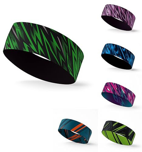 Sport Stirnband Unisex – Doppelseitiges Headband, nachhaltig, elastisch, leicht & atmungsaktiv – Ideal zum Laufen, Radfahren & Outdoor – Feuchtigkeitsableitend & rutschfest (Reflektor Grün Schwarz)