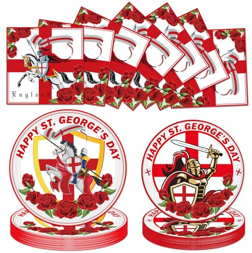 Luvart St. George's Day Party Tableware - 72 Pcs St George Party Tableware Paper Plates Napkins Dinnerware Supplies for Wedding Birthday Afternoon Tea Table Decor Serve 24 Guests