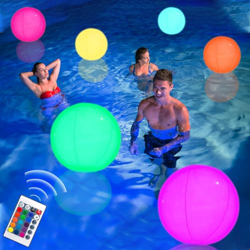 Joycabin 2 bolas de agua hinchables de 40 cm de diámetro, iluminación flotante, piscina impermeable, pelota de playa flotante, luces para playa, jardín, piscina