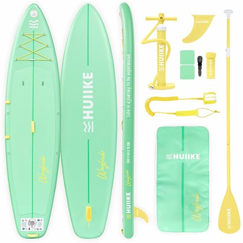 HUIIKE Stand Up Paddle Board 10'6, 11'6 eller 12'6 Touring med Tillbehör | Upp till 130, 150 eller 170 kg. Uppblåsbar SUP-Bräda Stabilitet och Motståndskraft med Paddel, Pump, Fena, Leash, Ryggsäck