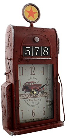 Hometime Metal Mantel Clock - Retro Style Petrol Gas Pump