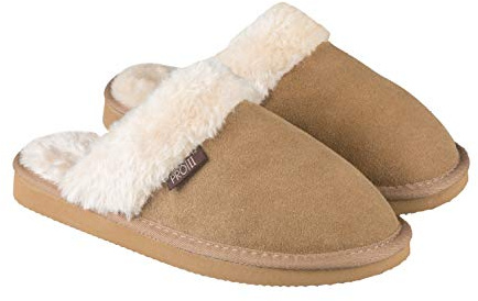 PRO 11 WELLBEING Pantuflas ortopédicas de gamuza para mujer con soporte de arco, Tan, 38 EU