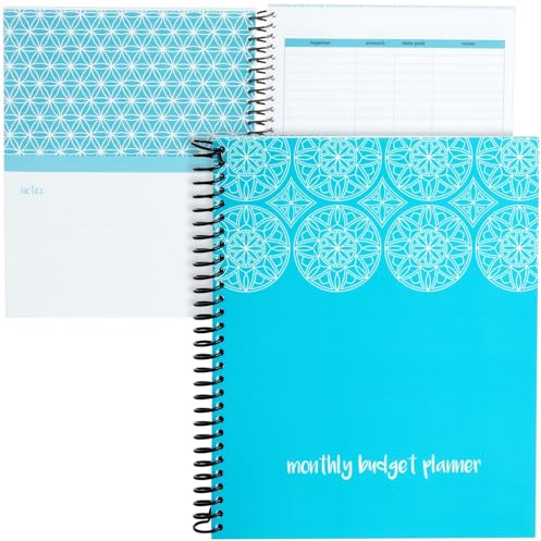 Blue Monthly Budget Planner, Bill Organiser with 24 Pockets for Receipts, Home Expense Tracker