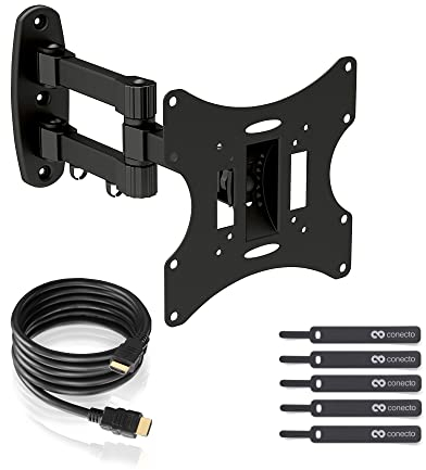 TV Wandhalterung für 17-42 Zoll (ca.43-107cm) Flach & Curved LCD LED OLED Fernseher & TFT Monitor | Schwenkbar Neigbar Ausziehbar | Wand Halter Fernseher Halterung | VESA 75x75-200x200 | Schwarz