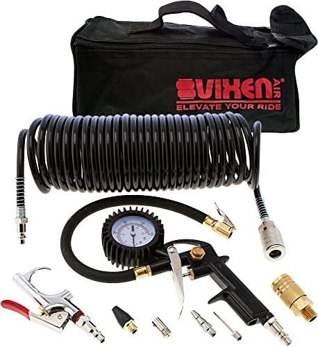 Vixen Air Tire Inflation Kit with Blow Gun and 1/4 NPT Quick Connect Coupler, Inflates Tires, Toy, Sport Balls, Air Mattresses VXK1490