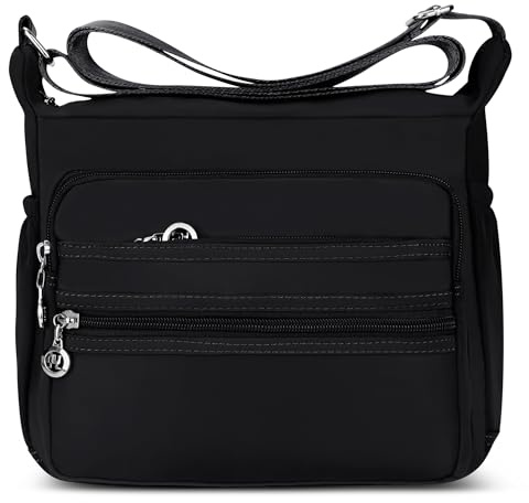 DIRRONA Damen Umhängetasche Casual Groß Kapazität Schultertasche Wasserdicht Damen Reise Arbeit Lässig Täglich Nylon Handtasche Multi Tasche Damen Messenger Bag 2 Größen Schwarz A