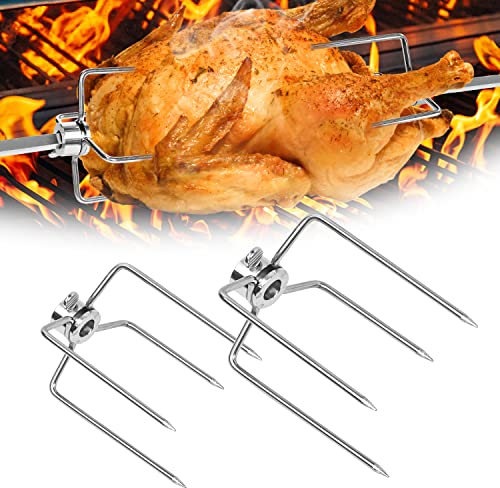 TRMLBE Pinza per Carne in Acciaio Inossidabile - Aghi per Carne - Accessori per Spiedo per Barbecue con Vite di Bloccaggio per Barbecue e Spiedo Rotante (2 Pezzi)