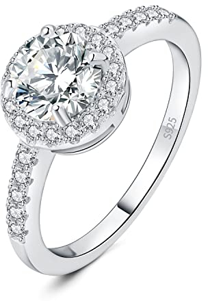 JewelryPalace Klassisch Rundschliff 1ct Zirkonia Halo Promise Ring Damen, Schmuck Set, Verlobungsring Damenring Silber 925 mit Stein für Frauen, Simulierte Diamant Jubiläum Eheringe Silberring 57