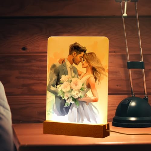 PYD Life 4 Pack Sublimation LED Acrylic Photo Frames Night Lights Blanks 6 x 8 with Warm Color Light,with Wood Stand for Heat Press Machine Printing (White, 6 x 8)