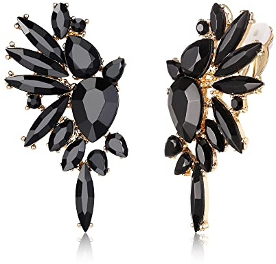 EVER FAITH Alas de cristal pendientes de clip de moda pendientes art deco colorido marquesa gota nupcial colgante clip pendientes para mujer claro tono plateado
