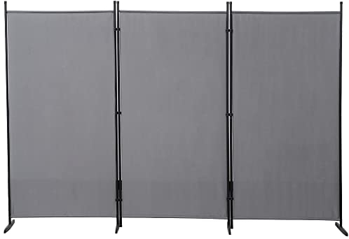 Mingone Raumteiler Trennwand Extralanger Paravent 3-TLG. Sichtschutz Faltbar mit Metallrahmen Polyester-Mischgewebe für Wohnzimmer, Schlafzimmer, Küche, Büro, Balkon, Garten, Anthrazit, 260x176cm