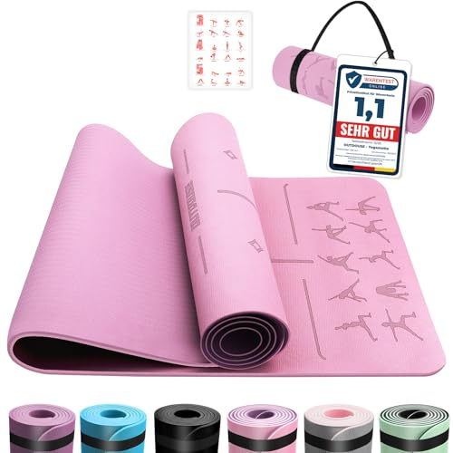 Utomhus yogamatta, TPE 6 mm tjock, hudvänlig yogamatta, halkfri gymnastikmatta, pilates gymnastik, meditation, stretching med bärrem och väska, hem, träning, sportmatta, 183 x 61 cm, lila