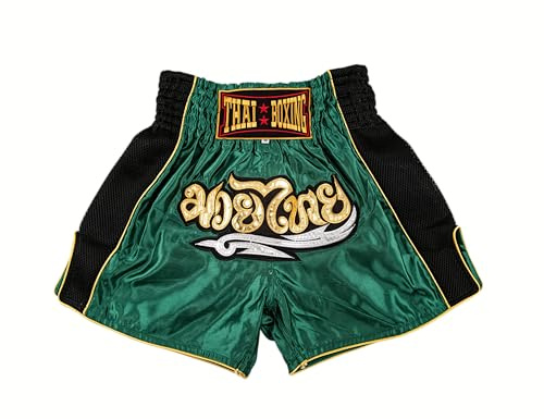 Muay Thai Shorts for Men Women Slim Cut MMA Boxing Shorts Training Kickboxing Workout Clothing Martial Arts Trunks (Medium, Classic Green)