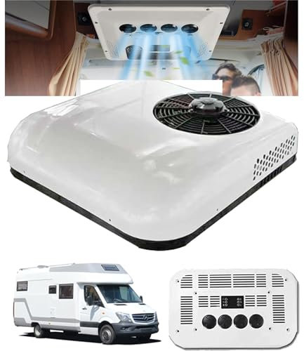 SXHEYUY Aire acondicionado frío para camión de verano, Aire Acondicionado con refrigeración 12V 24V camión Autocaravana, Caravana, Aire Acondicionado De Estacionamiento Eléctrico,Blanco,12v