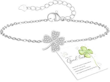 GEMAURA Glücksarmband Armband Damen Silber Kleeblatt Armband Damen Gold Glück Verstellbare Armband Silber 925 Damen für Freundin Freundschaftsarmbänder Glücksbringer Geschenke für Frauen