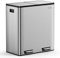 VonHaus Kitchen Bin, 60L Double Recycling Bin for Kitchen, Stainless Steel Two Section Food Waste Separation System with Non-Slip Base & Removable Inner-Compartments, Large Airtight Trash Can, 2 x 30L