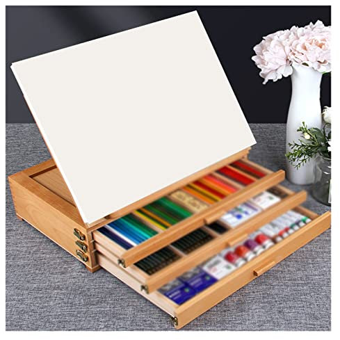 WDWDW Cavalletto in Legno per Pittura con cassetto, Tavolo da Disegno, Portatile, Valigetta, ferramenta per Disegno, Articoli per L'Arte