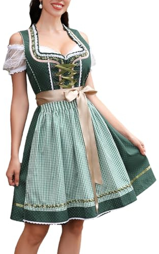 Yesfashion Women's Dirndl Dress, 3-Piece Midi Costume Dress, Traditional Skirt, Costume Fashion Dress, Dirndl Blouse for Oktoberfest, dark green, 10