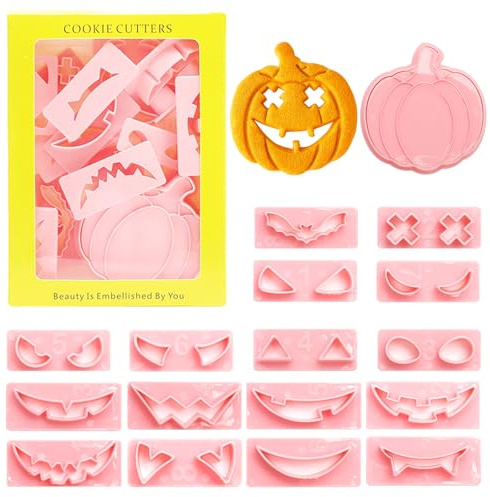 TMZELOA Halloween kakskärare set 3D pumpa & halloween kakskärare 16 st kakmått för barn, fondant kakskärare perfekt för festtillbehör, dekorationer kakskärare