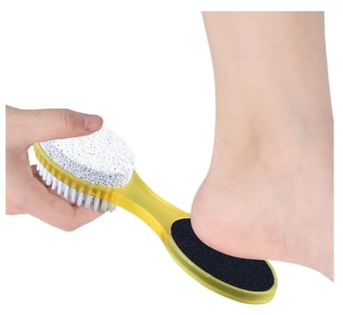 Lima Per Piedi Strumento for pedicure 4 in 1, spazzola for la pulizia dei piedi, lima for piedi, rimozione dei calli con raspa for piedi, pietra pomice, spazzola for la pulizia delle unghie(Yellow)