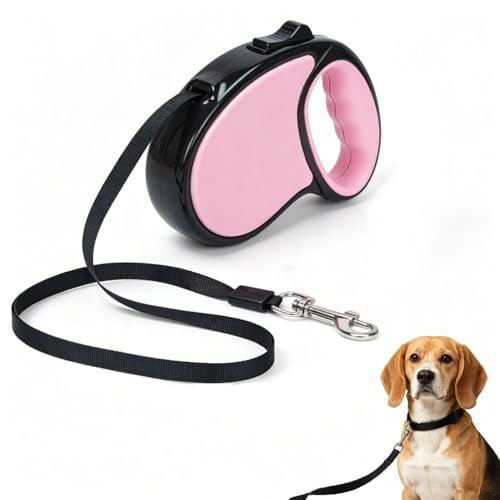 Retractable Dog Leash,16 Ft Dog Retractable Leash,with Anti Slip Handle,Strong Nylon Tape No Tangle,One Handed Brake,Pause,Lock,Suitable for Small and Medium Sized Dogs（Pink）