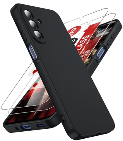 LeYi for Samsung-Galaxy-A17-5G Phone Case: Slim Soft Silicone Cover, Black | Samsung A17 5G Case with 2Pcs Tempered Glass Screen Protector, Slim Soft Full-Body Shockproof Protective Case for Galaxy A17