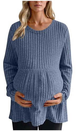 GMQWRK Maglioni premaman da donna a maniche lunghe girocollo pullover lavorato a maglia camicie gravidanza signore longline camicette felpe tunica top casual vestibilità larga maglione lavorato a