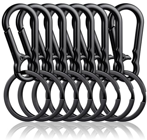 Holtrae Gancio Portachiavi da 8 Pezzi,Portachiavi in Lega di Zinco Con Anello Portachiavi, Moschettone A Sgancio Rapido, Mini Moschettone Staccabile, Portachiavi Unisex (Nero)